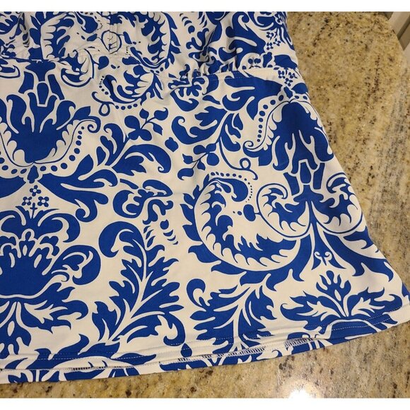 Lands End Women’s 12 Tankini Blue white Damask Flower Padded - Picture 3 of 14